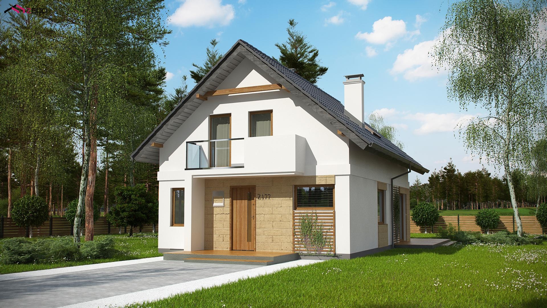 nowoczesny dom parterowy z poddaszem użytkowym prosta bryła szary dwuspadowy dach styl tradycyjny po